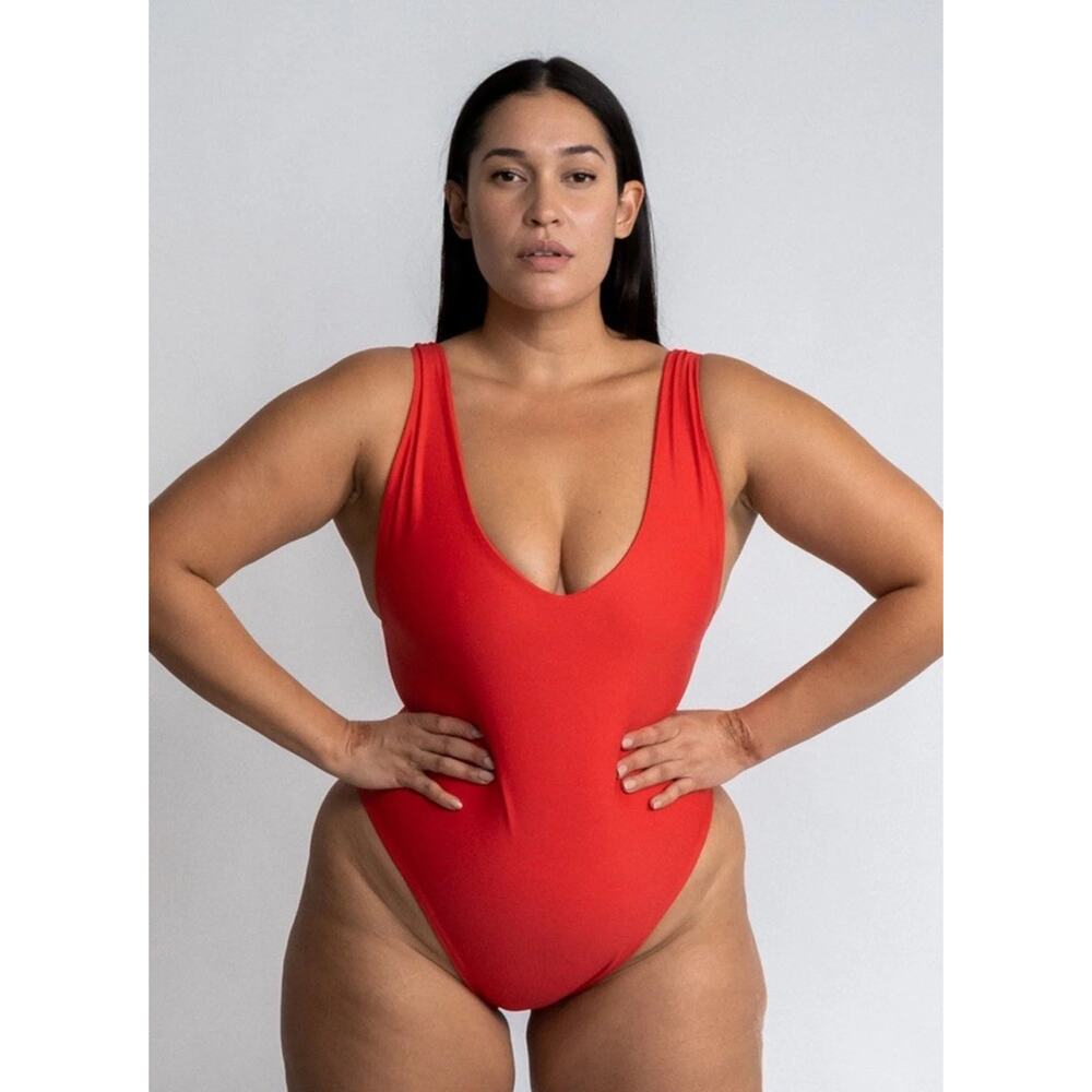 Saltwater Collective Kylah One Piece Red Swimsuit size Medium Seamless V-Neck